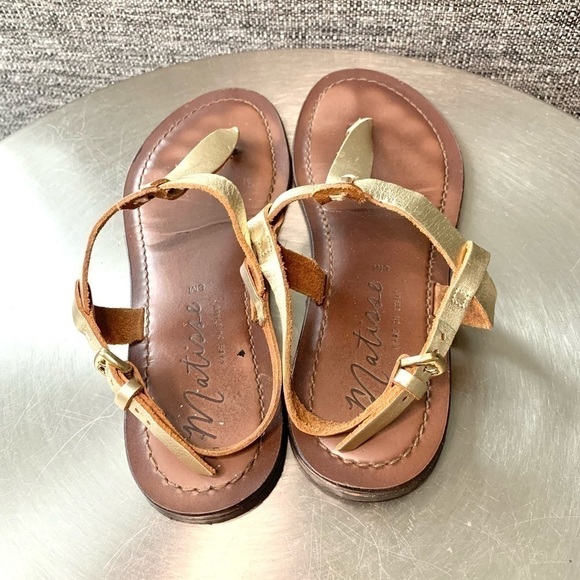 MATISSE leather sling back thong sandals summer minimalist Womens8 metallic gold - Picture 5 of 7